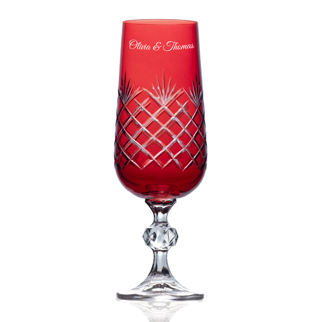 Ara Cut Crystal Champagne Flute Personalized - Laser Engraved - Margerie Crystal USA