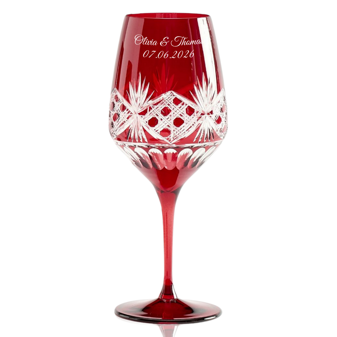 Victorian Cut Wine Stem Glass Personalized - Laser Engraved - Margerie Crystal USA