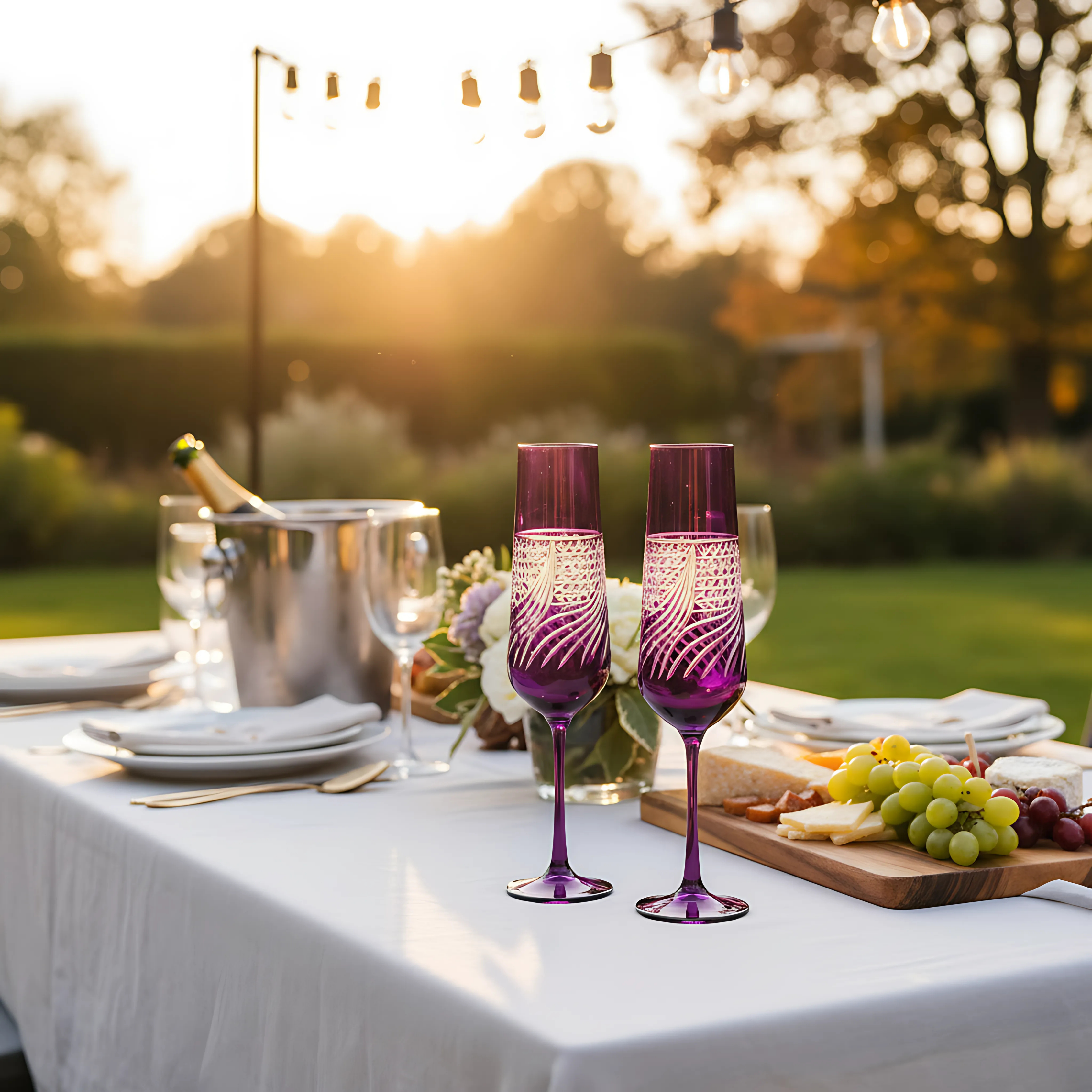 Aurora Champagne Flute - Set Of 2 - Margerie Crystal USA