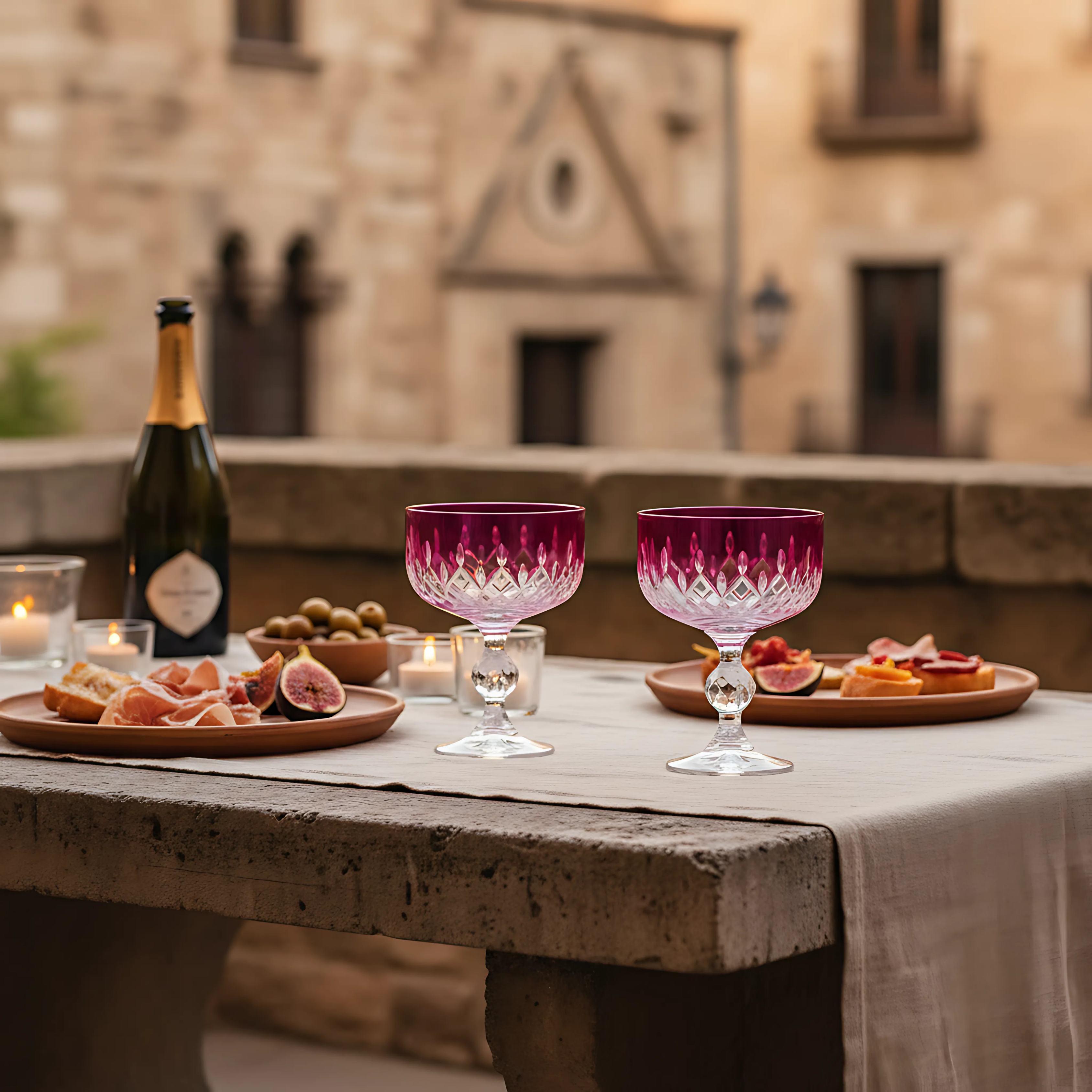 Aria Cut Crystal Champagne Coupe Glasses - Set Of 2 - Margerie Crystal USA