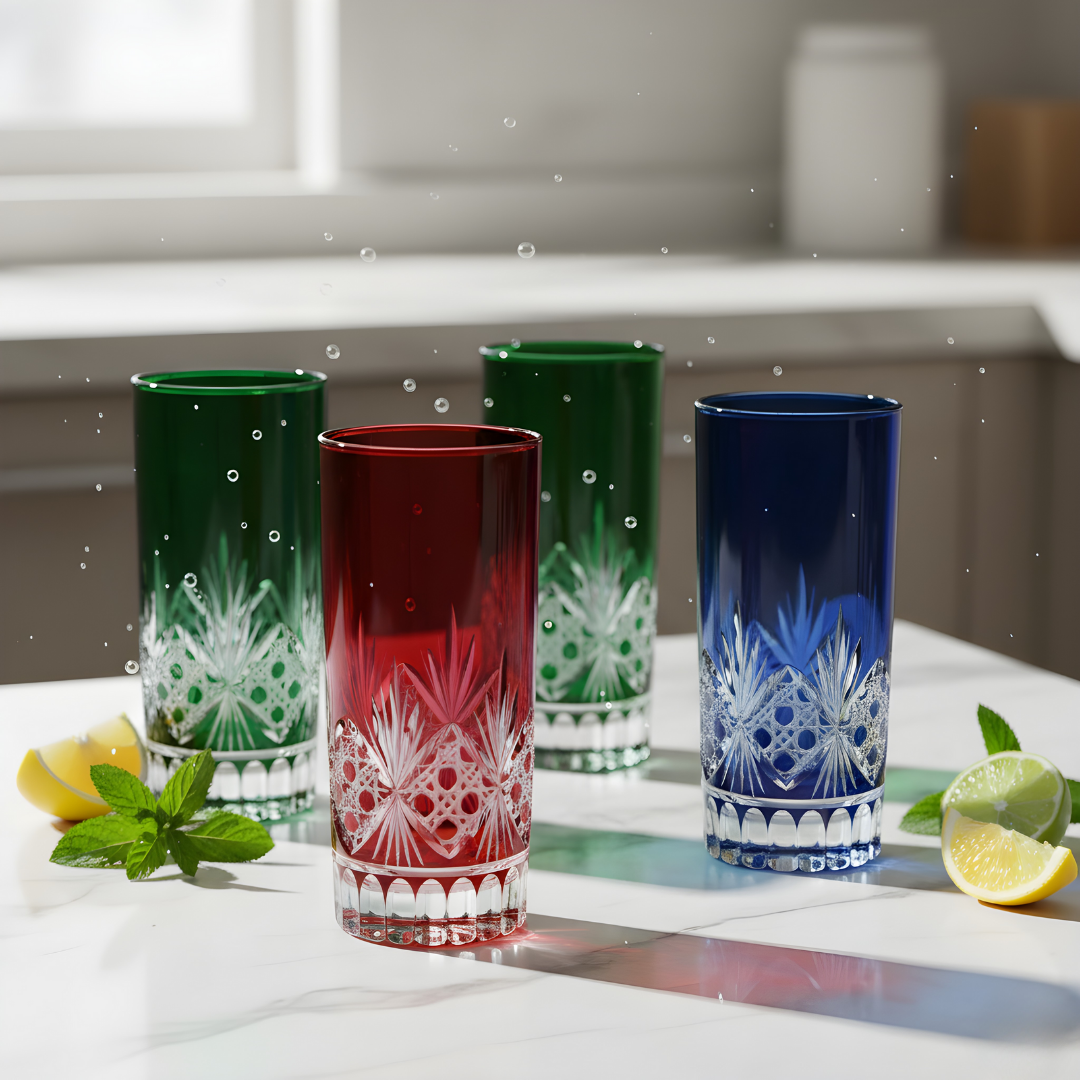 Victorian Cut High Ball Glasses - Set Of 2 - Margerie Crystal USA