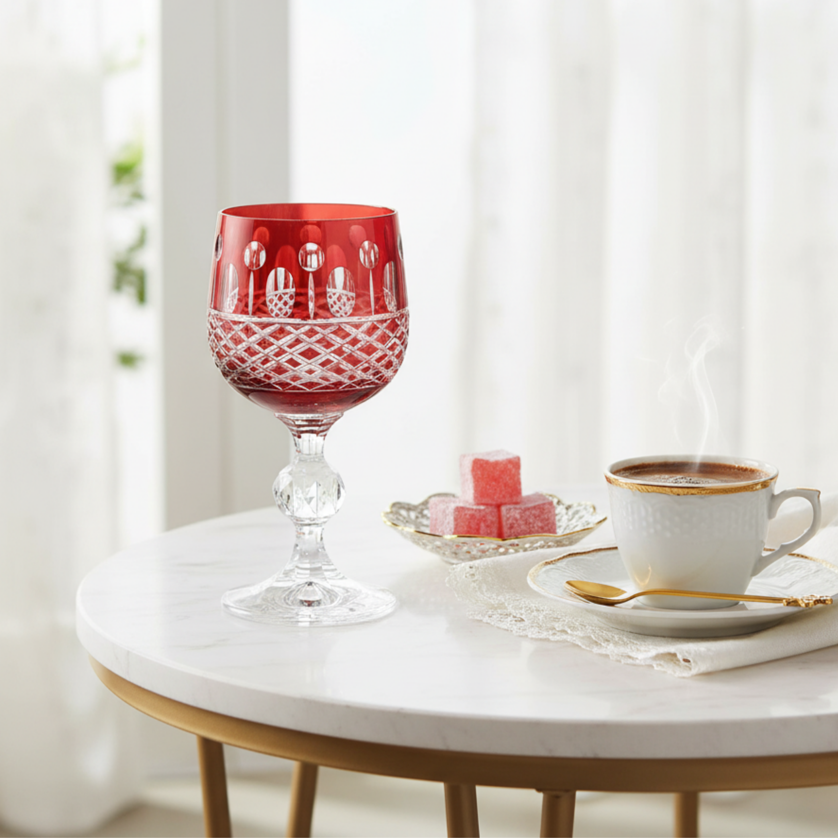 Ophelia Cut Crystal Wine Goblet - Set Of 2 - Margerie Crystal USA