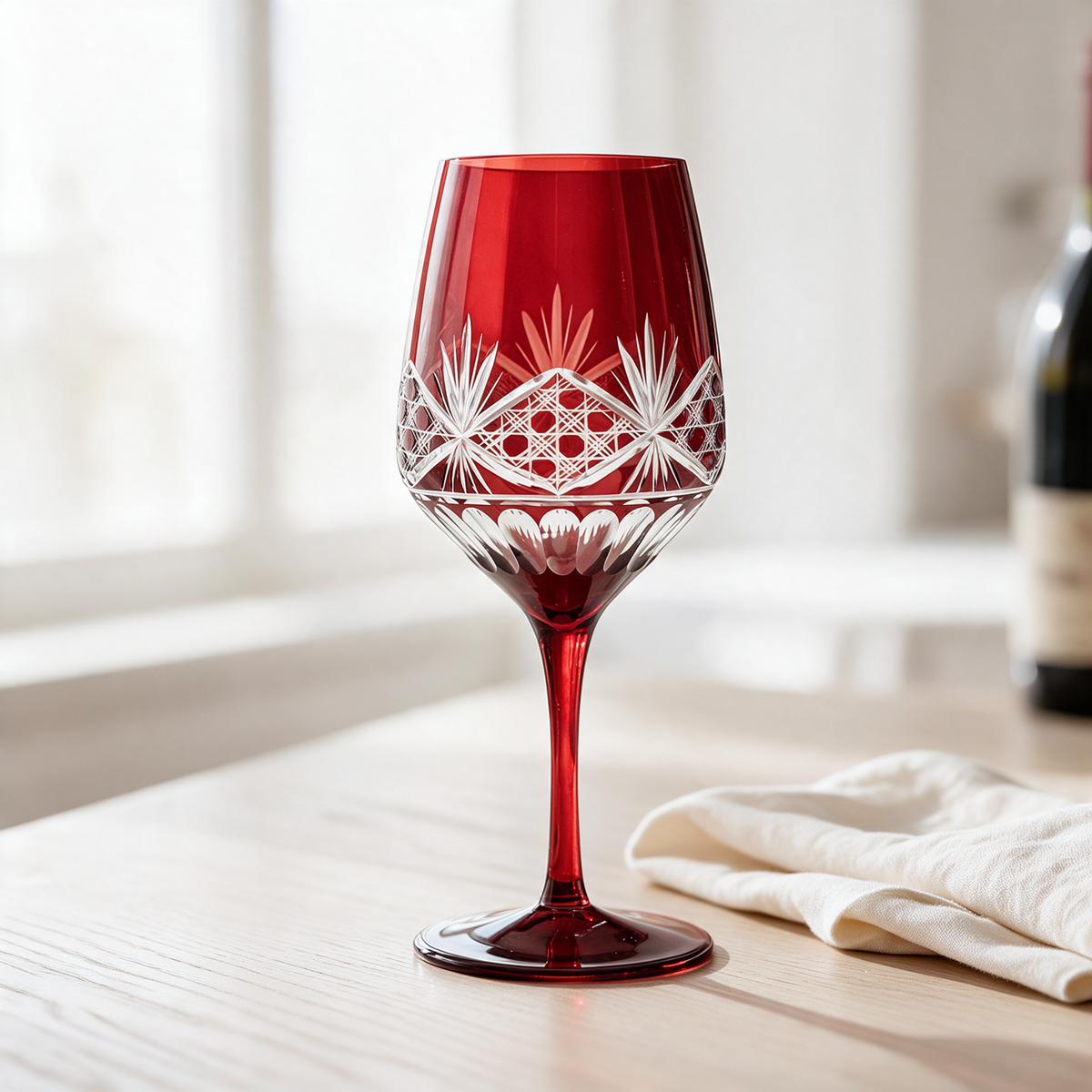 Victorian Cut Wine Stem Glass - Margerie Crystal USA