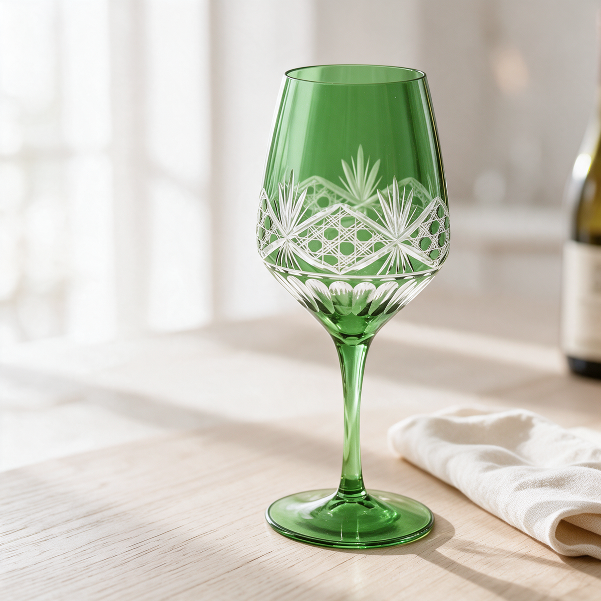 Victorian Cut Wine Stem Glass - Margerie Crystal USA