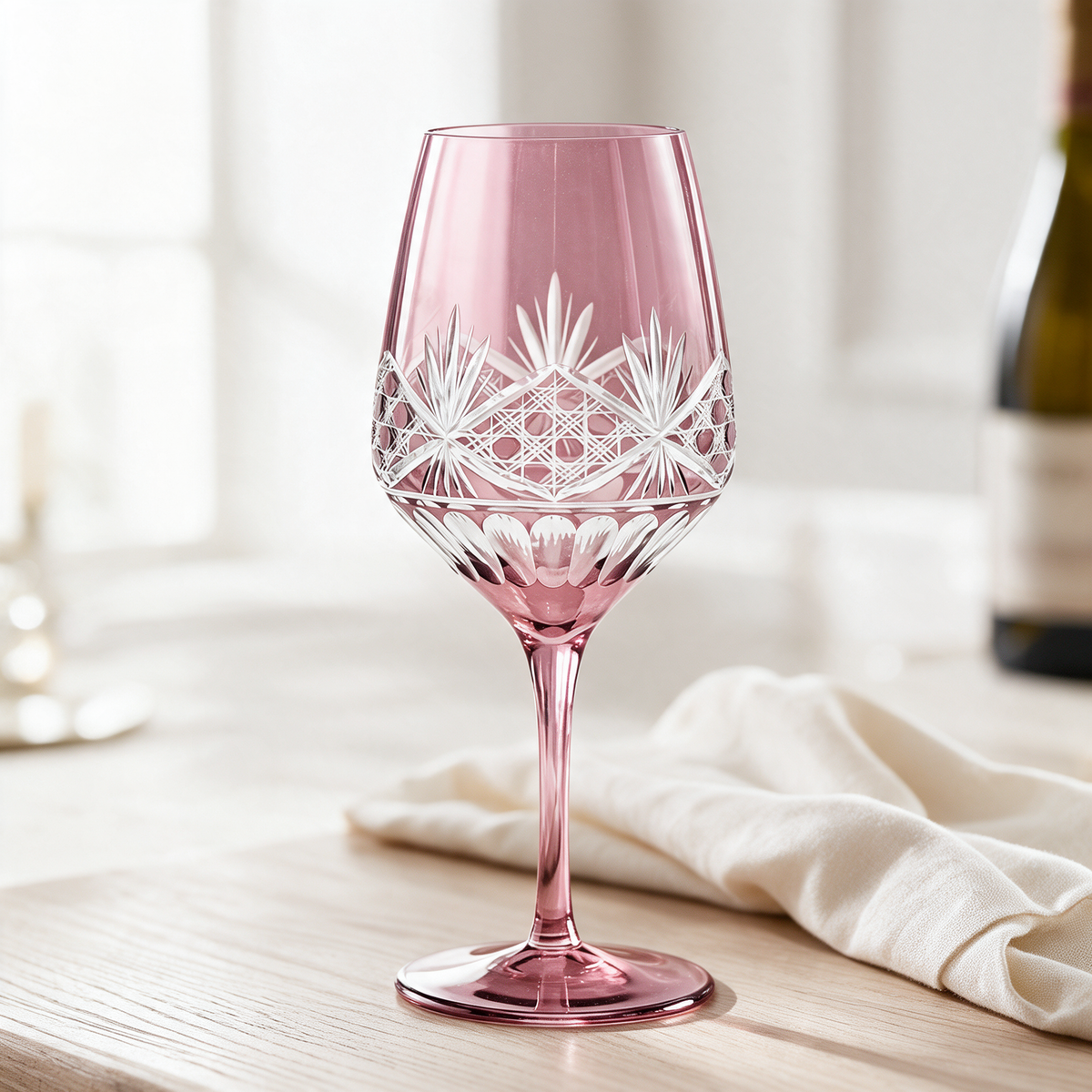 Victorian Cut Wine Stem Glass - Margerie Crystal USA