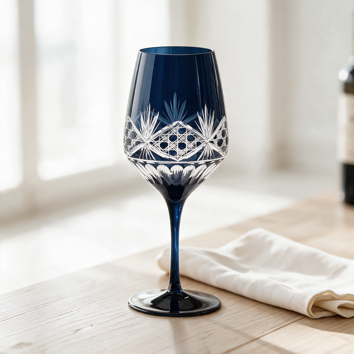 Victorian Cut Wine Stem Glass - Margerie Crystal USA