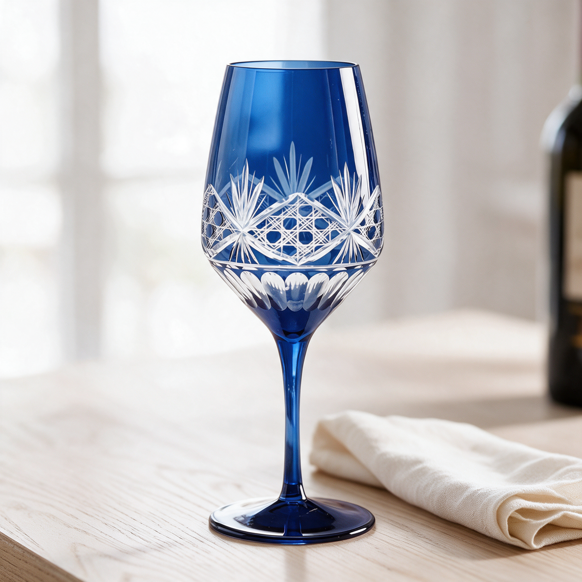 Victorian Cut Wine Stem Glass - Margerie Crystal USA