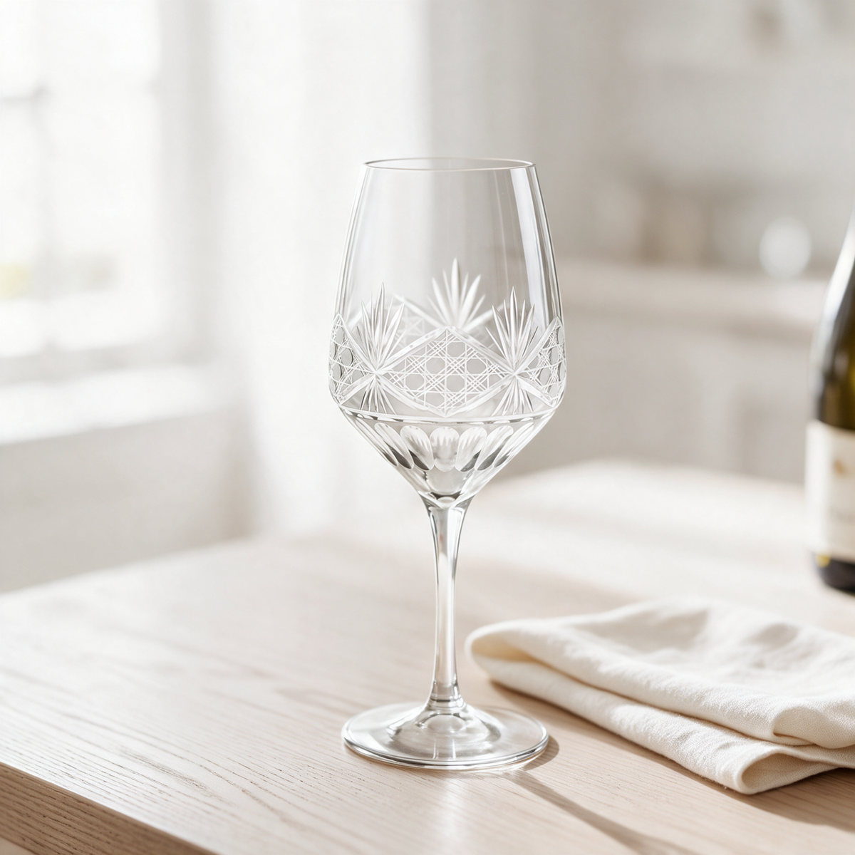 Victorian Cut Wine Stem Glass - Margerie Crystal USA
