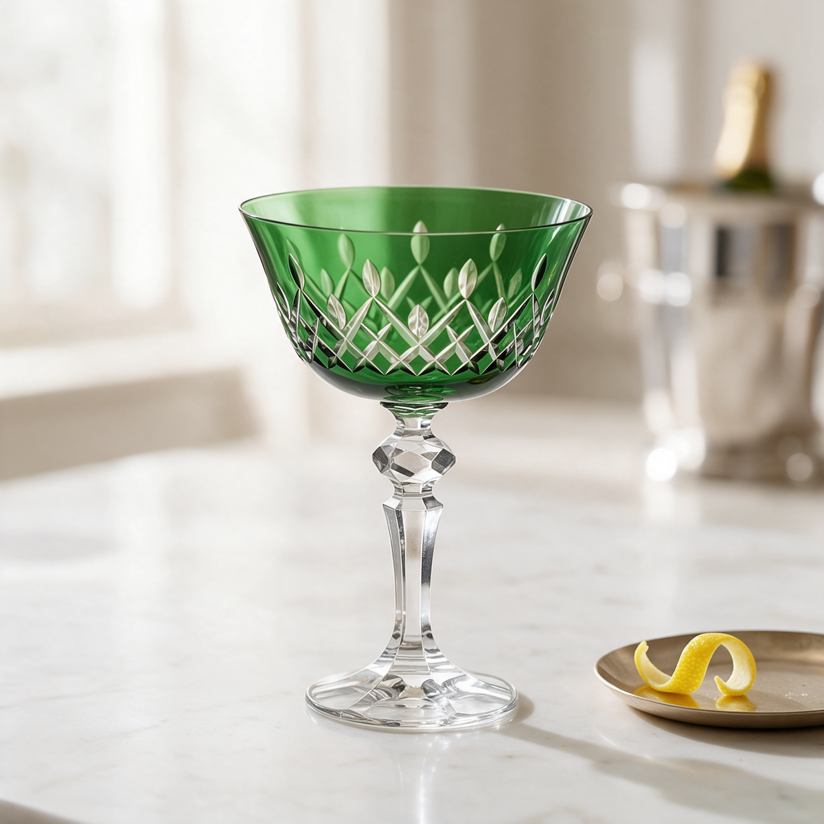 Aria Cut Crystal Champagne Coupe Glass - Margerie Crystal USA