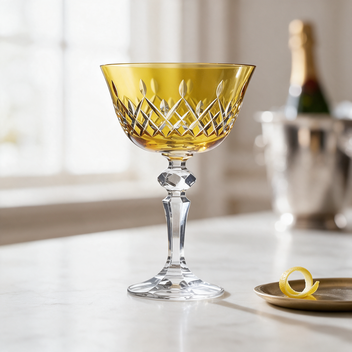 Aria Cut Crystal Champagne Coupe Glass - Margerie Crystal USA