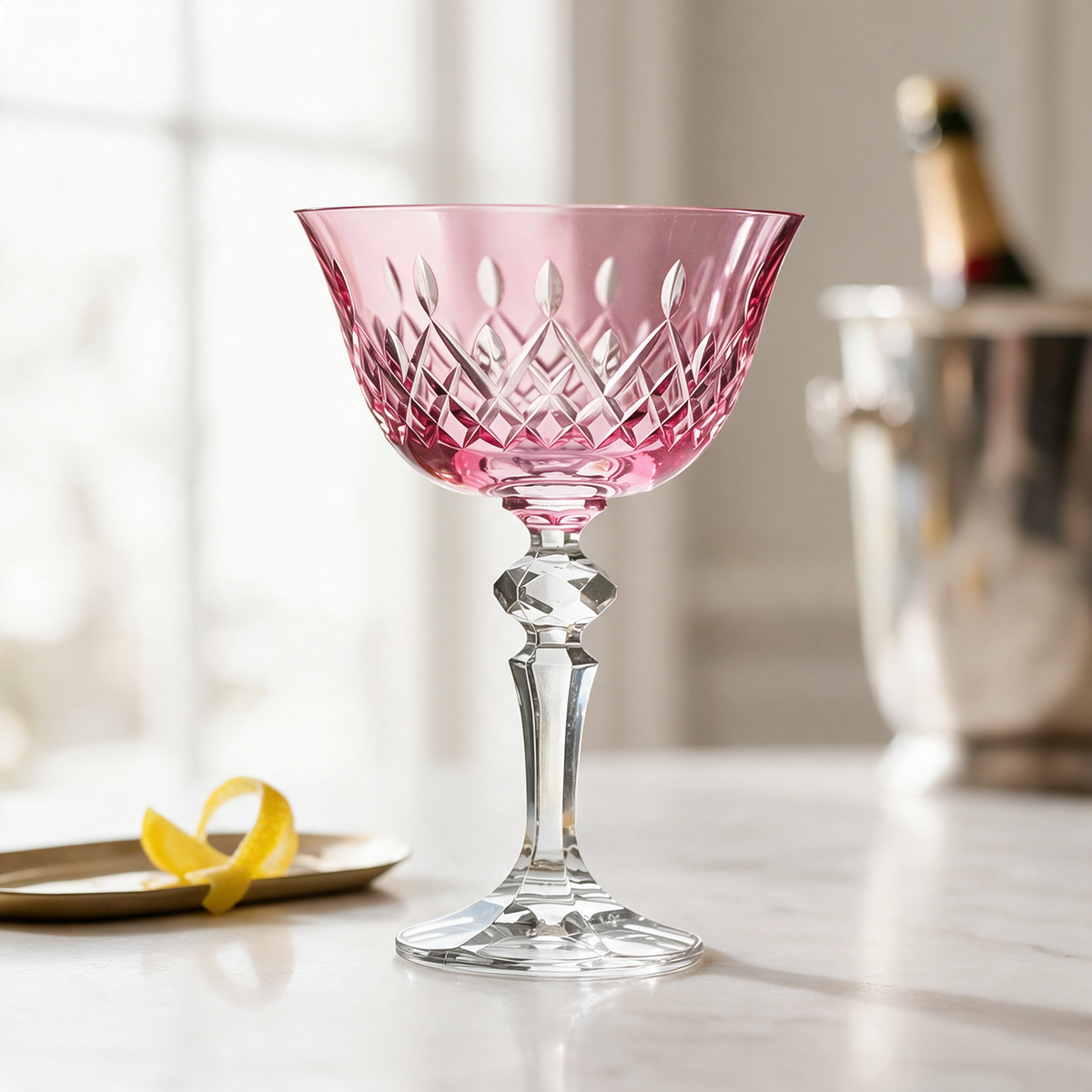 Aria Cut Crystal Champagne Coupe Glass - Margerie Crystal USA