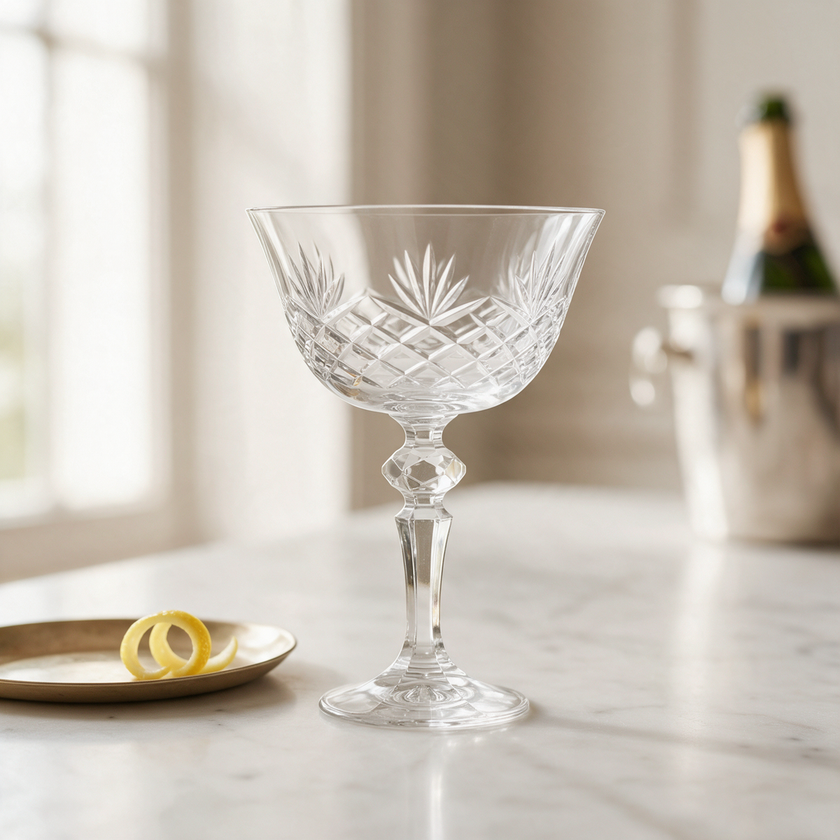 Ara Cut Crystal Champagne Coupe Glass - Margerie Crystal USA