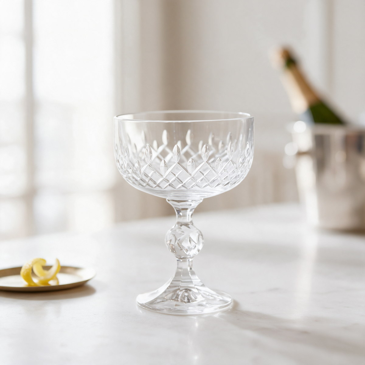 Aria Cut Crystal Champagne Coupe Glass - Margerie Crystal USA