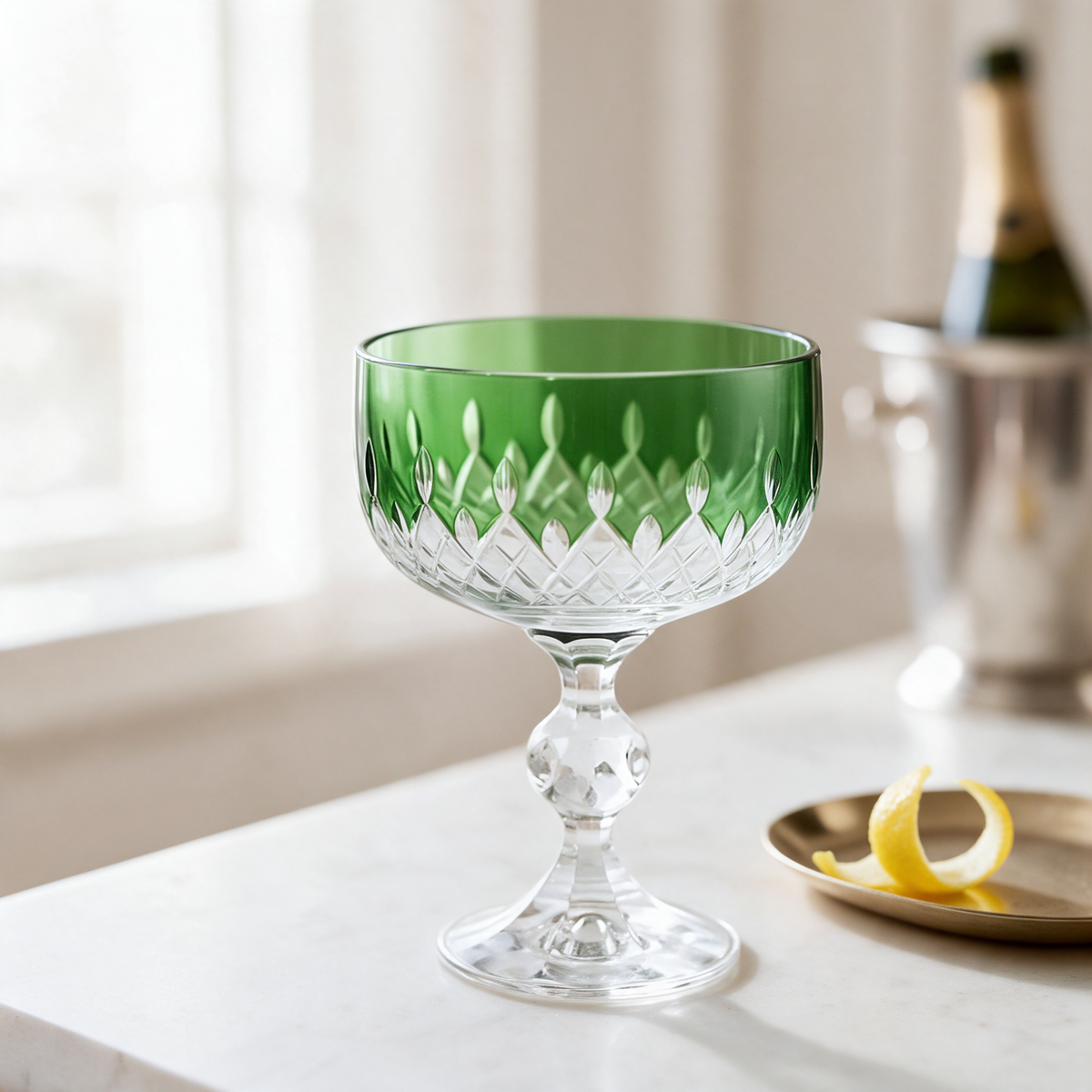 Aria Cut Crystal Champagne Coupe Glass - Margerie Crystal USA