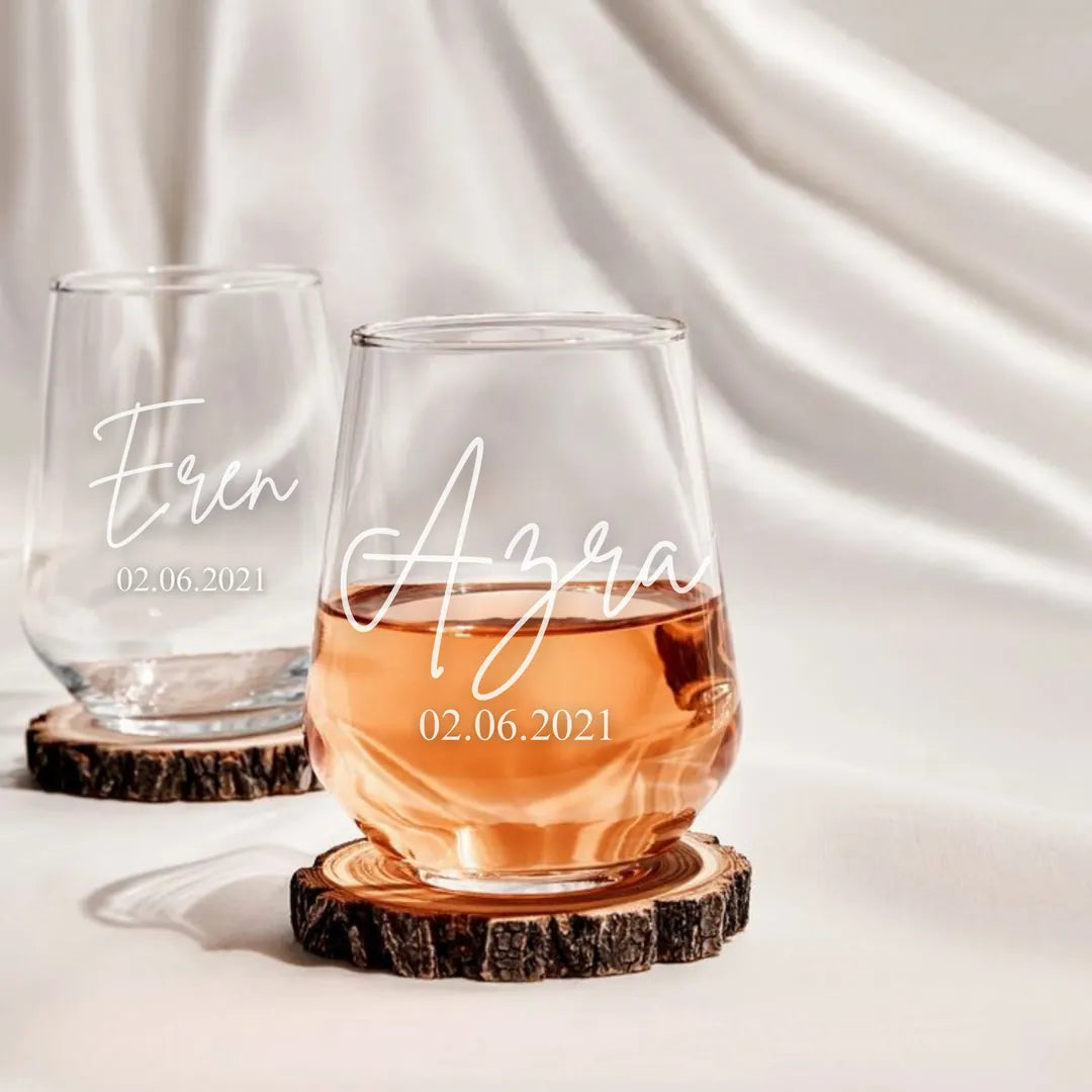 Personalized Water & Beverage Glasses - Set of 2 - Margerie Crystal USA