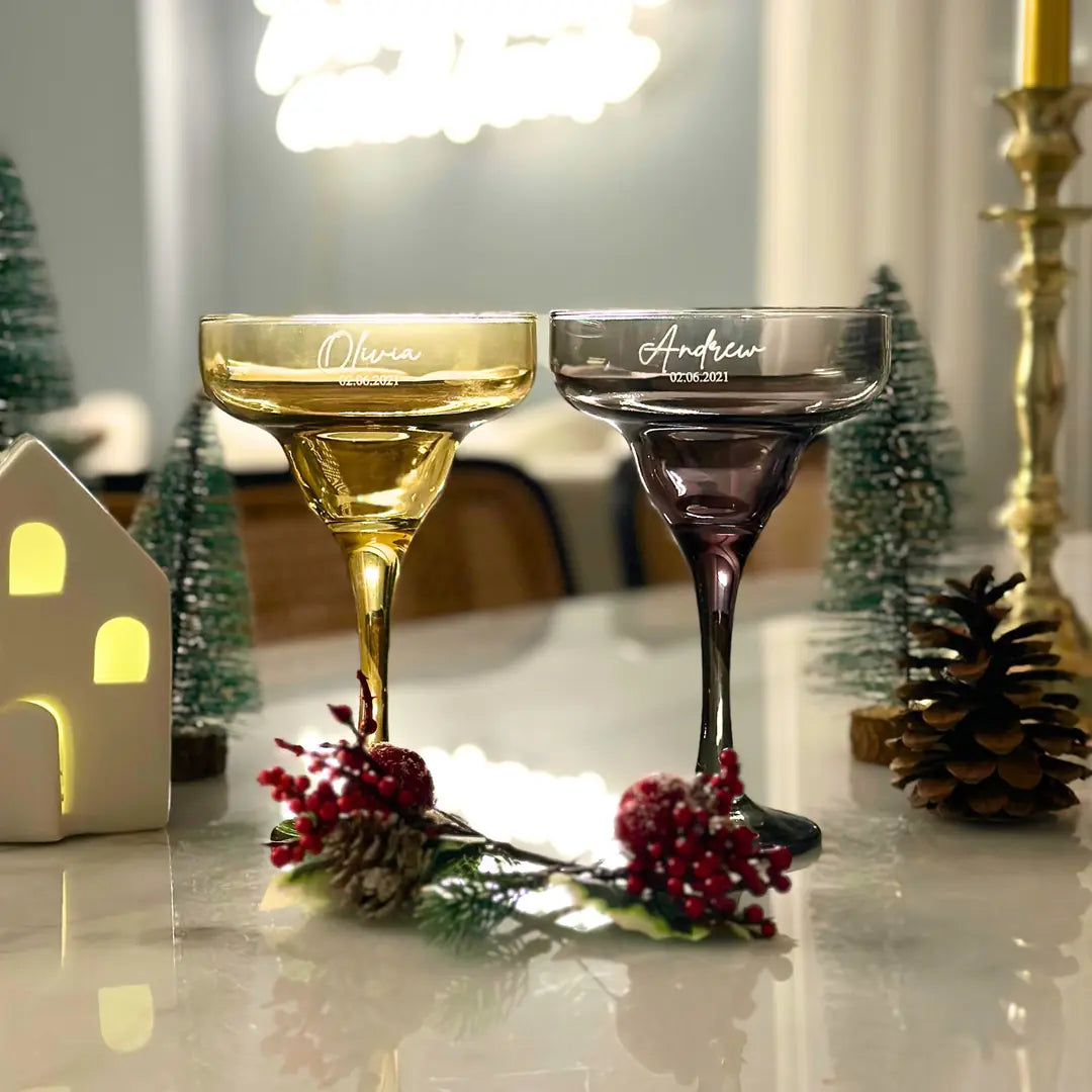 Personalized Colored Margarita Glasses - Set of 2 - Margerie Crystal USA