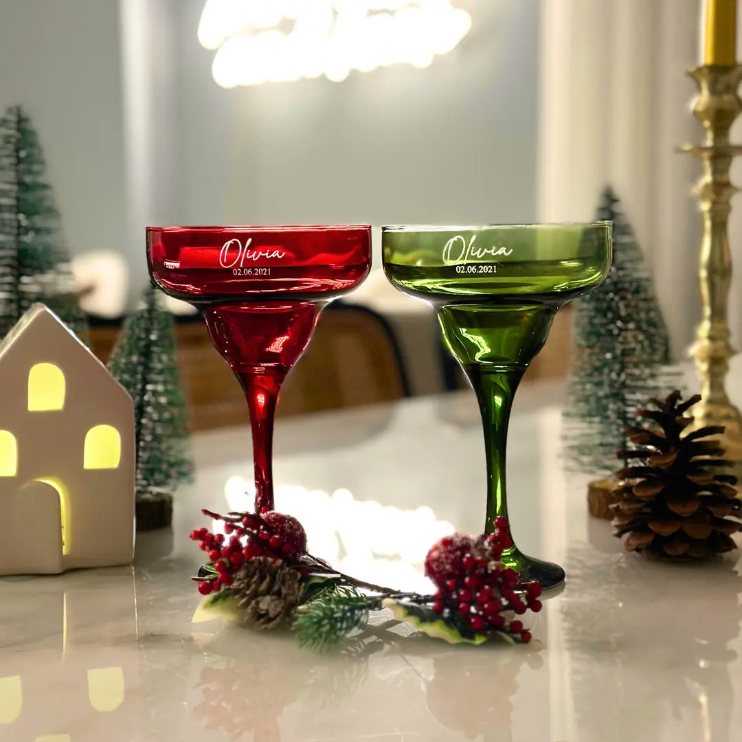 Personalized Colored Margarita Glasses - Set of 2 - Margerie Crystal USA