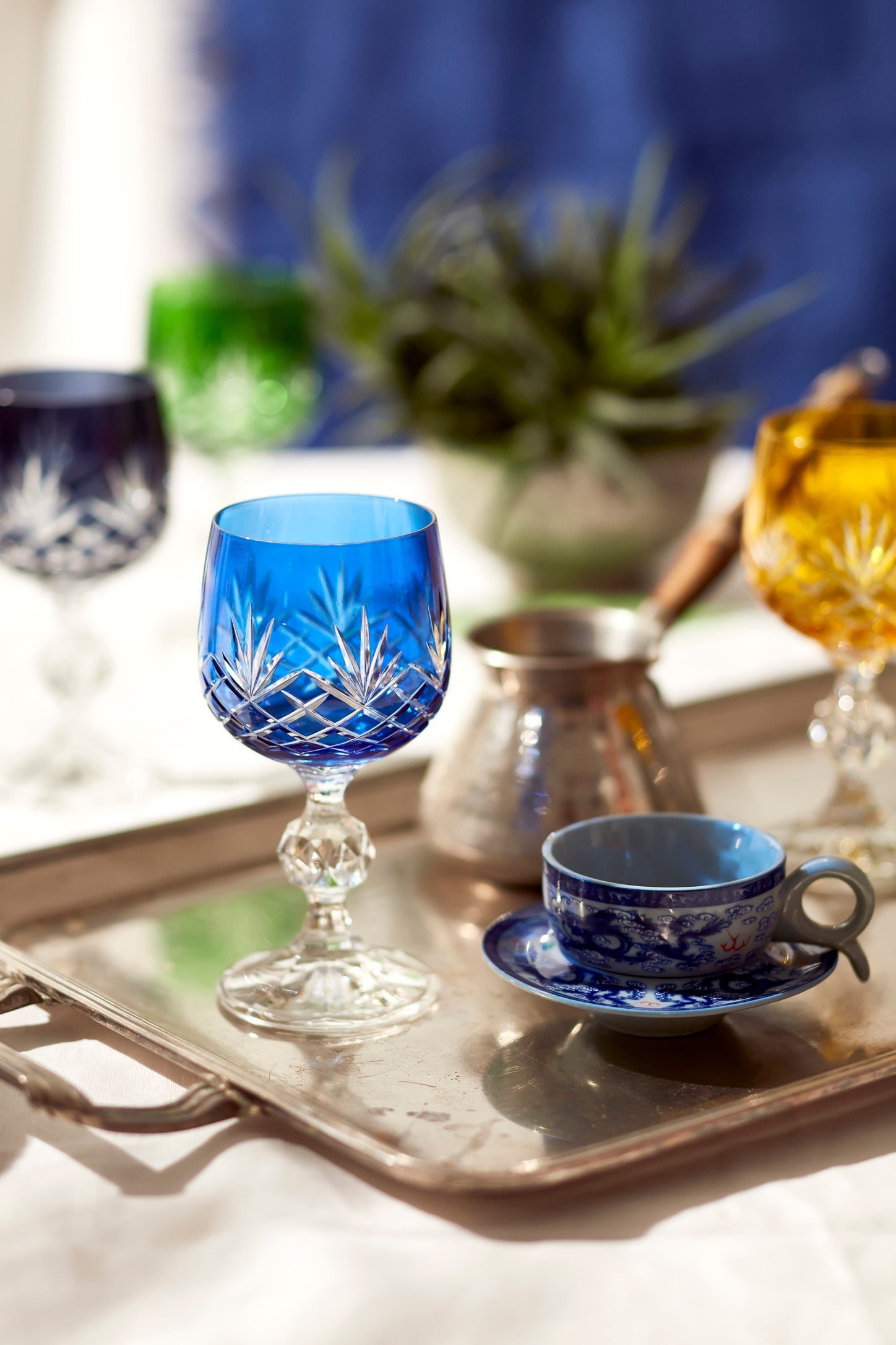 Ara Cut Crystal Small Wine Goblet - Set Of 2 - Margerie Crystal USA