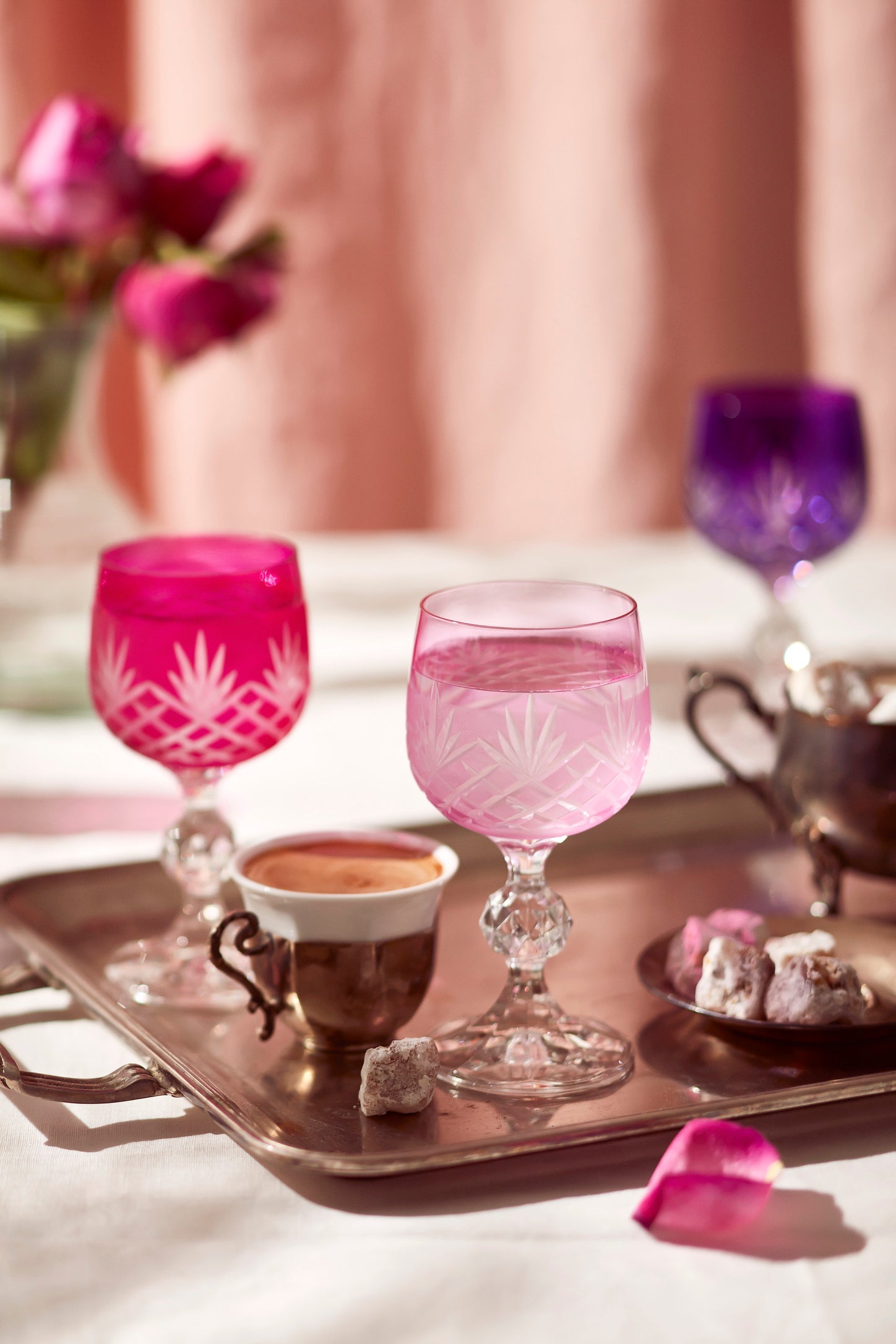 Ara Cut Crystal Small Wine Goblet - Set Of 2 - Margerie Crystal USA