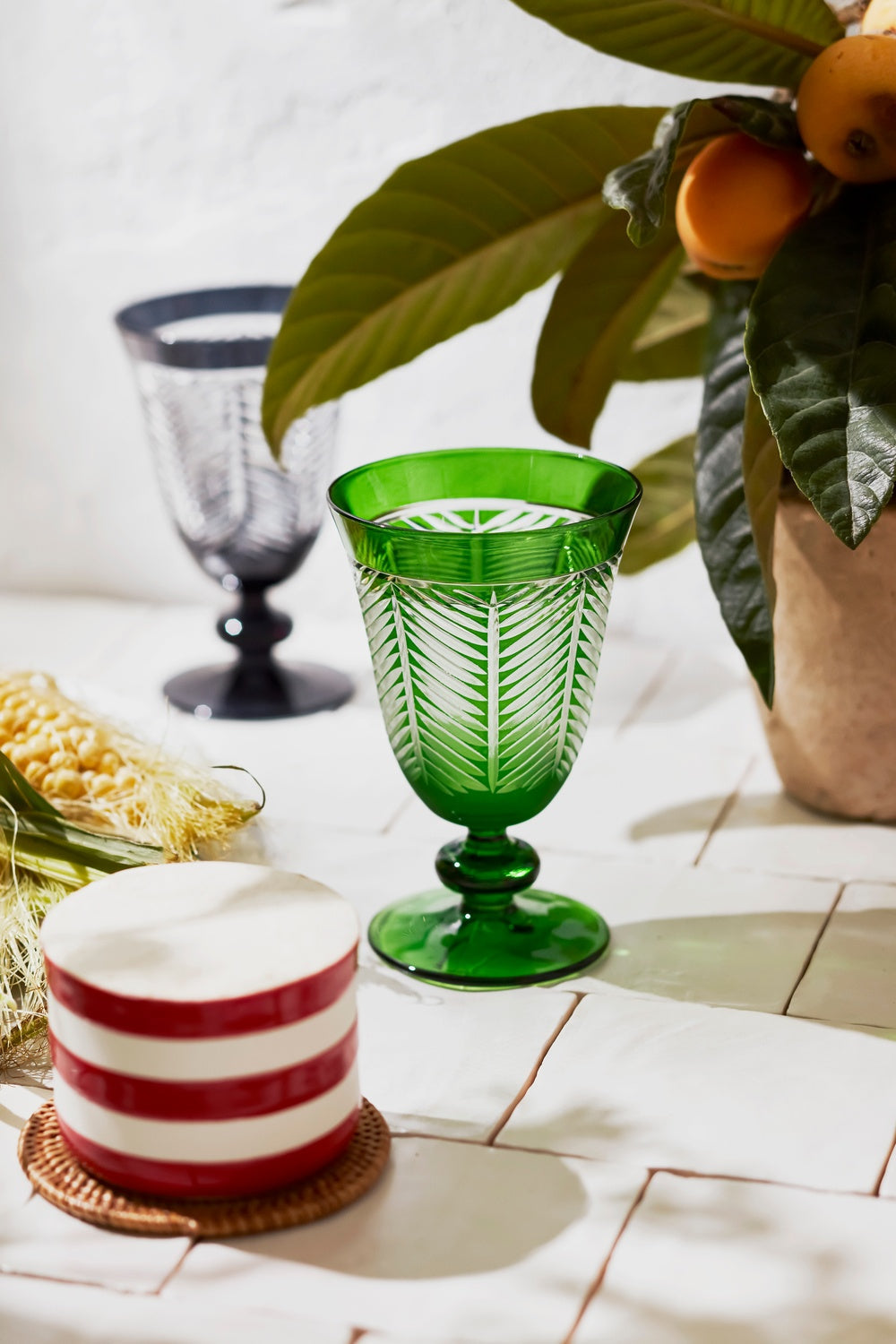 Lanza Cut Crystal Wine Goblet - Set Of 2 - Margerie Crystal USA