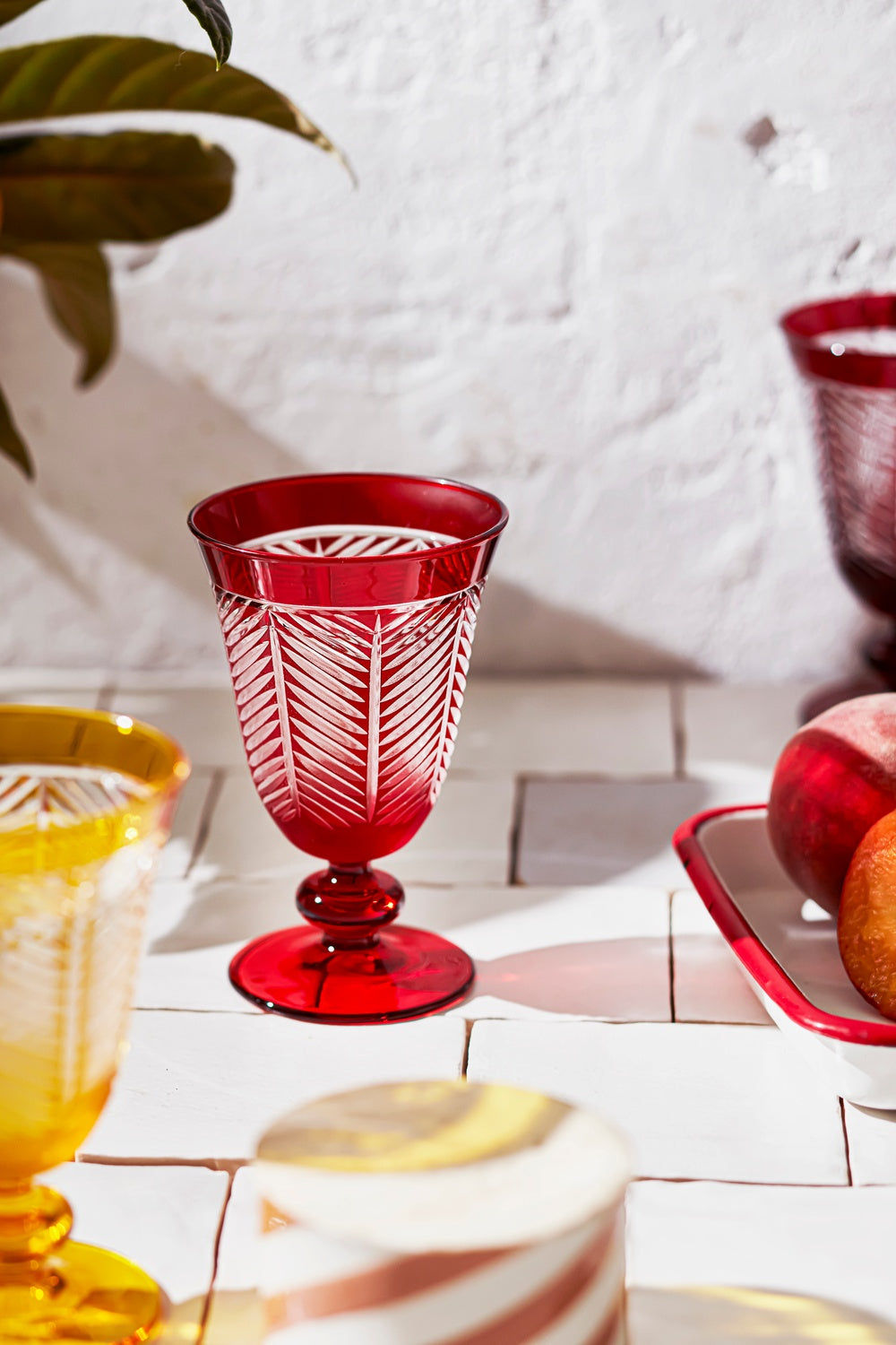 Lanza Cut Crystal Wine Goblet - Set Of 2 - Margerie Crystal USA